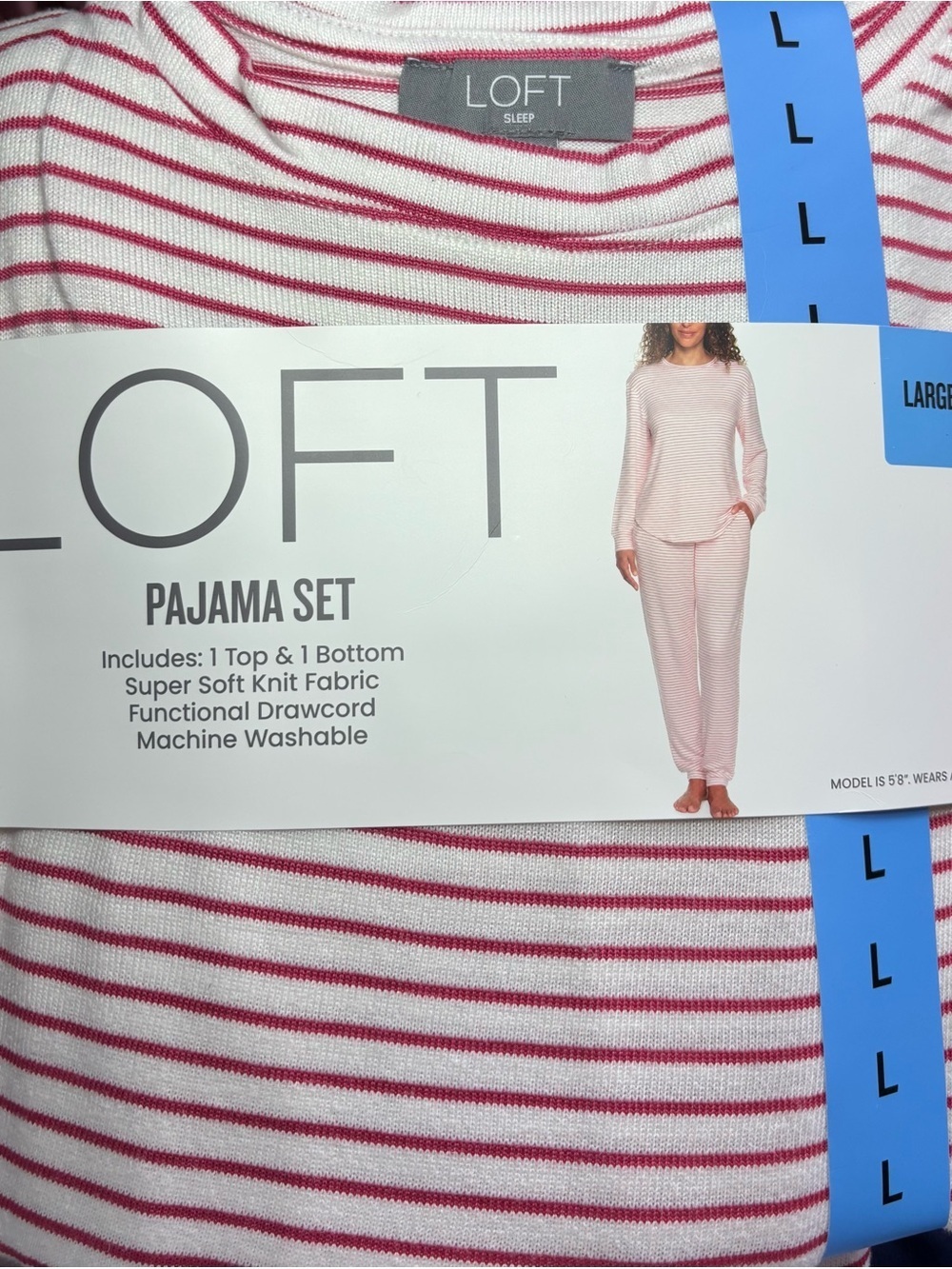 LOFT Women's Jogger Pajama Set with Pockets 😍 White and Fuchsia Stripe